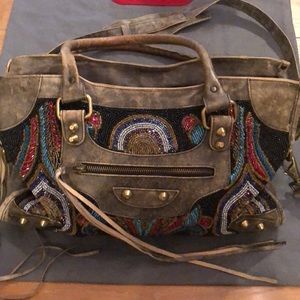 Christiana Leather Sequined Beaded Handbag